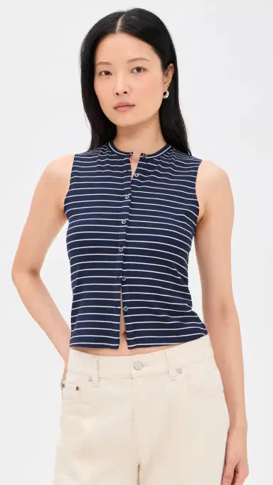GOOD AMERICAN The Rib Splay Top Simple Stripe Horizon Ink S | Thumbnail 2 GOOD AMERICAN The Rib Splay Top Simple Stripe Horizon Ink S | Thumbnail 2