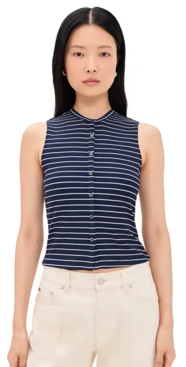 GOOD AMERICAN The Rib Splay Top Simple Stripe Horizon Ink S | Thumbnail 1 GOOD AMERICAN The Rib Splay Top Simple Stripe Horizon Ink S | Thumbnail 1