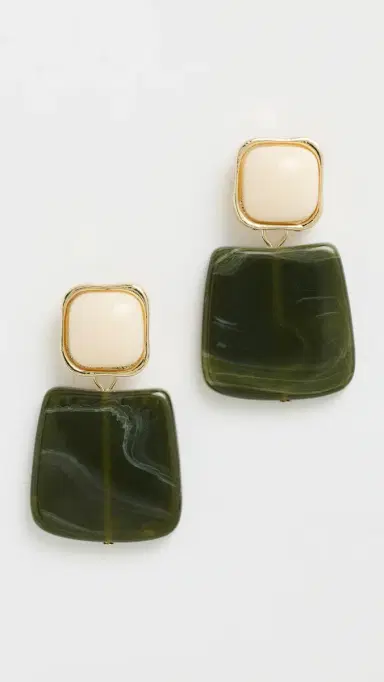 By Adina Eden Fancy Drop Stud Earrings Green One Size | Thumbnail 2