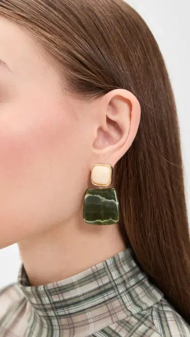 By Adina Eden Fancy Drop Stud Earrings Green One Size | Thumbnail 3