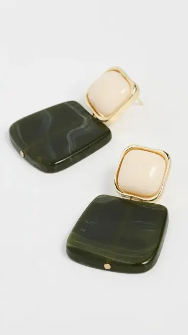 By Adina Eden Fancy Drop Stud Earrings Green One Size | Thumbnail 4