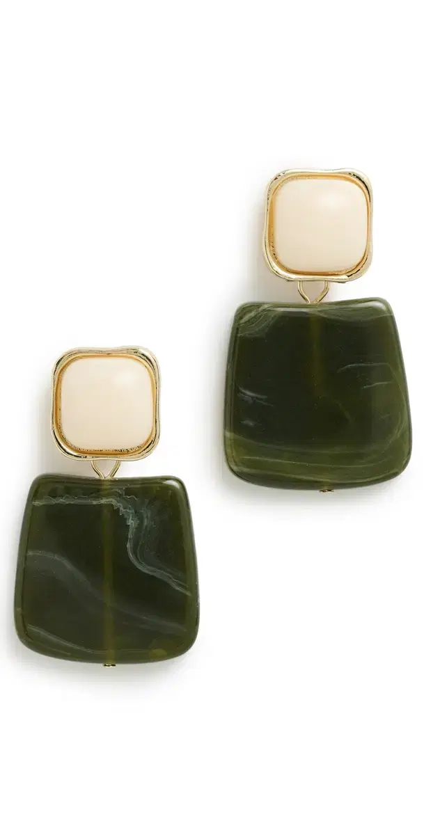 Fancy Drop Stud Earrings Green One Size