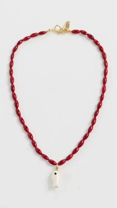 Logan Tay Red Beaded Fish Necklace Red One Size | Thumbnail 2