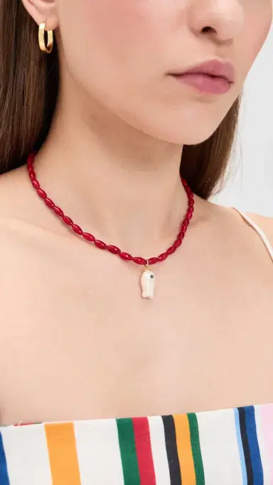 Logan Tay Red Beaded Fish Necklace Red One Size | Thumbnail 3