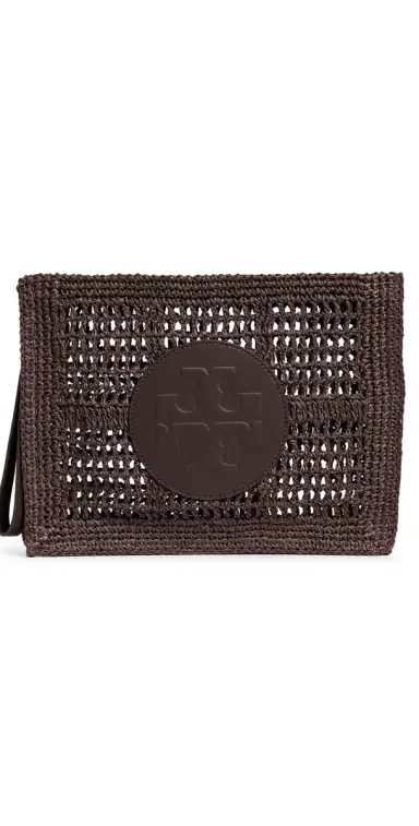 Tory Burch Ella Hand Crochet Pouch Dark Cocoa One Size | Thumbnail 1 Tory Burch Ella Hand Crochet Pouch Dark Cocoa One Size | Thumbnail 1