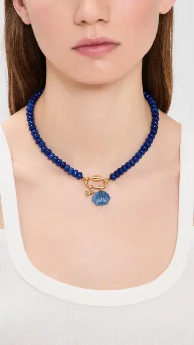 Madewell Beaded Charm Carabiner Necklace Lapis One Size | Thumbnail 3