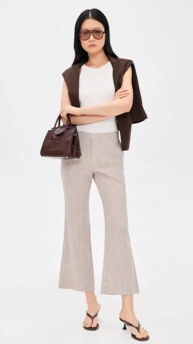 Vince Ticking Striped Crop Flare Trouser Taupe Wood 2 | Thumbnail 2 Vince Ticking Striped Crop Flare Trouser Taupe Wood 2 | Thumbnail 2