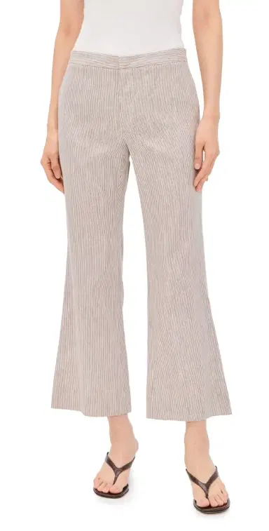 Vince Ticking Striped Crop Flare Trouser Taupe Wood 2 | Thumbnail 1 Vince Ticking Striped Crop Flare Trouser Taupe Wood 2 | Thumbnail 1