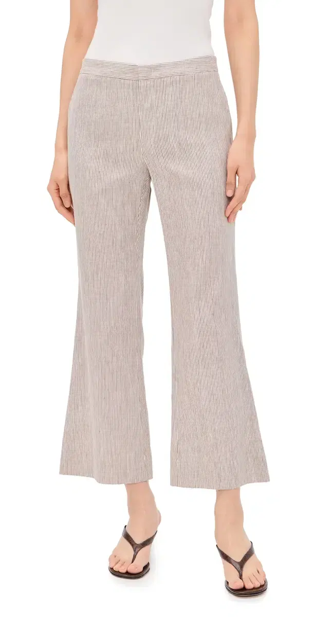 Vince Ticking Striped Crop Flare Trouser Taupe Wood