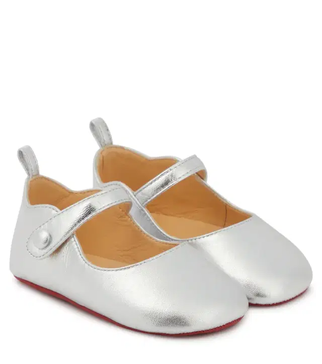 Christian Louboutin Kids Baby Love Chick metallic leather ballet flats