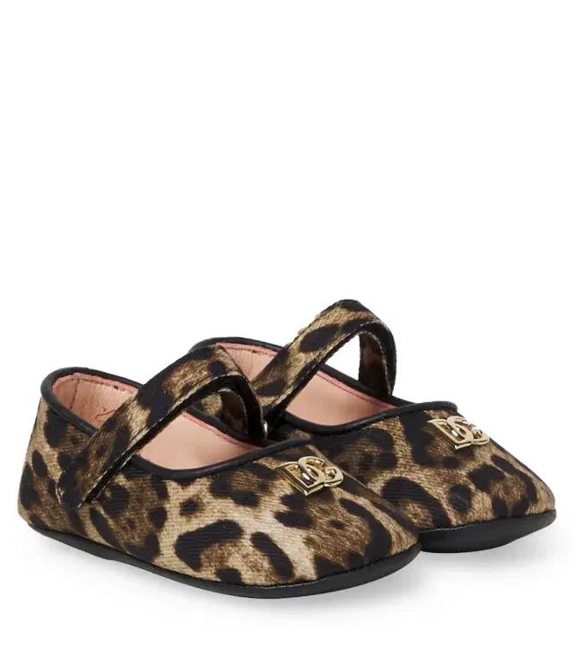 Dolce & Gabbana Kids Baby leather-trimmed leopard-print ballet flats