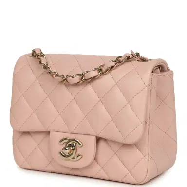 Chanel Chanel Mini Classic Square Flap Bag Pink Lambskin Light Gold Hardware | Thumbnail 5