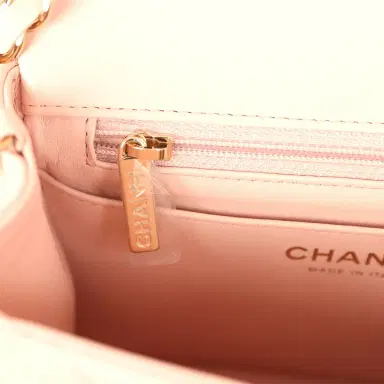 Chanel Chanel Mini Classic Square Flap Bag Pink Lambskin Light Gold Hardware | Thumbnail 10
