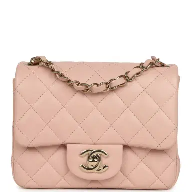 Chanel Chanel Mini Classic Square Flap Bag Pink Lambskin Light Gold Hardware | Thumbnail 1