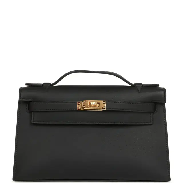 Hermes Kelly Pochette Black Swift Gold Hardware