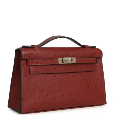 HERMÈS Hermes Kelly Pochette Rouge H Ostrich Palladium Hardware | Thumbnail 2