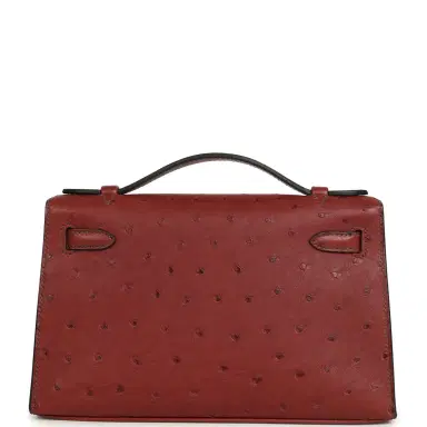 HERMÈS Hermes Kelly Pochette Rouge H Ostrich Palladium Hardware | Thumbnail 4
