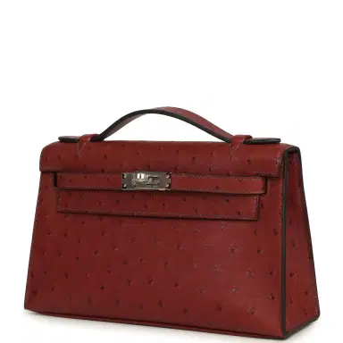 HERMÈS Hermes Kelly Pochette Rouge H Ostrich Palladium Hardware | Thumbnail 5