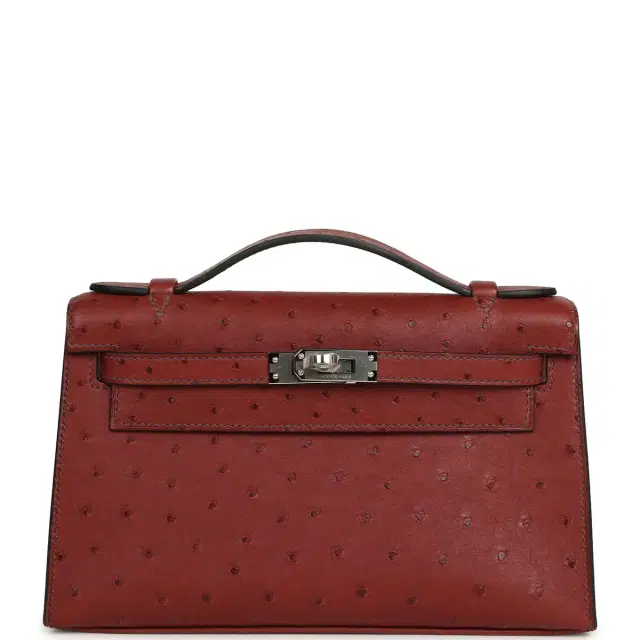 hermes Hermes Kelly Pochette Rouge H Ostrich Palladium Hardware