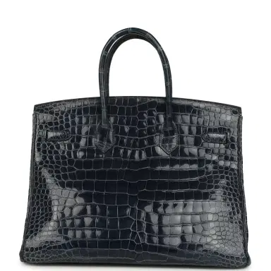 HERMÈS Pre-owned Hermes Birkin 35 Bleu Abysse Shiny Porosus Crocodile Palladium Hardware | Thumbnail 4