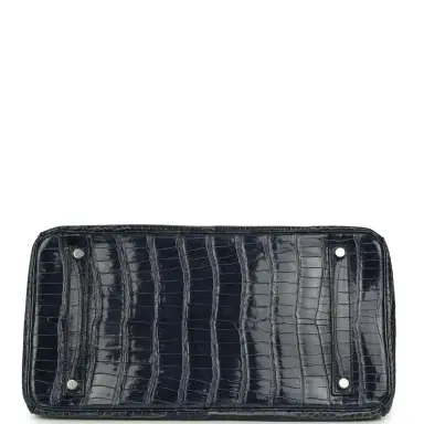 HERMÈS Pre-owned Hermes Birkin 35 Bleu Abysse Shiny Porosus Crocodile Palladium Hardware | Thumbnail 6