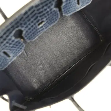 HERMÈS Pre-owned Hermes Birkin 35 Bleu Abysse Shiny Porosus Crocodile Palladium Hardware | Thumbnail 8