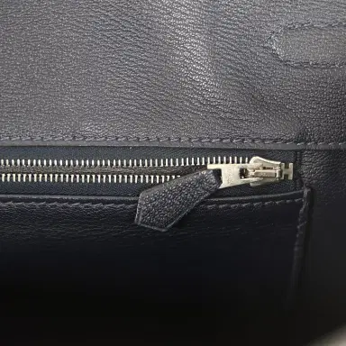 HERMÈS Pre-owned Hermes Birkin 35 Bleu Abysse Shiny Porosus Crocodile Palladium Hardware | Thumbnail 9