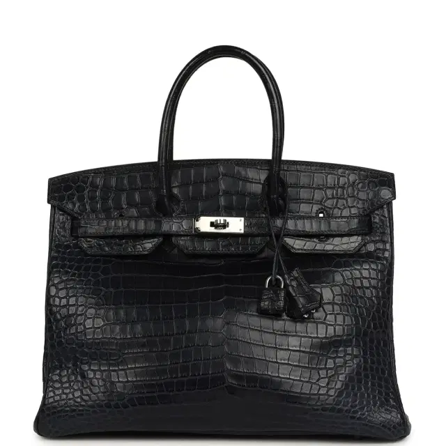 hermes Pre-owned Hermes Birkin 35 Bleu Indigo Matte Porosus Crocodile Palladium Hardware