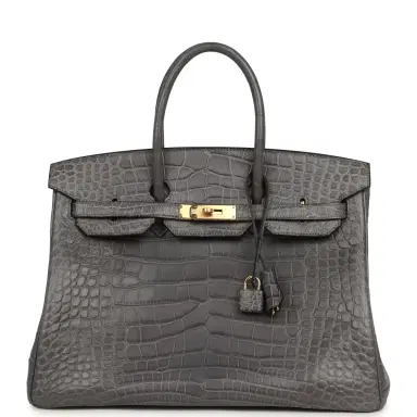 HERMÈS Pre-owned Hermes Birkin 35 Gris Paris Matte Alligator Gold Hardware | Thumbnail 1 HERMÈS Pre-owned Hermes Birkin 35 Gris Paris Matte Alligator Gold Hardware | Thumbnail 1