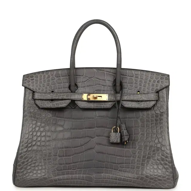 hermes Pre-owned Hermes Birkin 35 Gris Paris Matte Alligator Gold Hardware