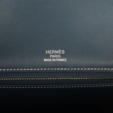 HERMÈS Pre-owned Hermes Birkin Ghillies 35 Bleu De Prusse Swift and Ecru Toile H Palladium Hardware | Thumbnail 7 HERMÈS Pre-owned Hermes Birkin Ghillies 35 Bleu De Prusse Swift and Ecru Toile H Palladium Hardware | Thumbnail 7