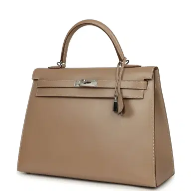 HERMÈS Pre-owned Hermes Kelly Sellier 35 Argile Tadelakt Guilloche Palladium Hardware | Thumbnail 5 HERMÈS Pre-owned Hermes Kelly Sellier 35 Argile Tadelakt Guilloche Palladium Hardware | Thumbnail 5