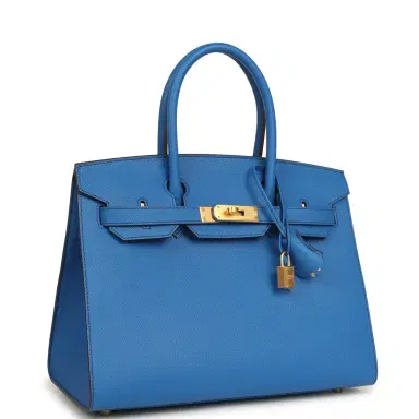 HERMÈS Pre-owned Hermes Special Order (HSS) Birkin Sellier 30 Bleu France Epsom Brushed Gold Hardware | Thumbnail 2 HERMÈS Pre-owned Hermes Special Order (HSS) Birkin Sellier 30 Bleu France Epsom Brushed Gold Hardware | Thumbnail 2