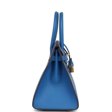 HERMÈS Pre-owned Hermes Special Order (HSS) Birkin Sellier 30 Bleu France Epsom Brushed Gold Hardware | Thumbnail 3 HERMÈS Pre-owned Hermes Special Order (HSS) Birkin Sellier 30 Bleu France Epsom Brushed Gold Hardware | Thumbnail 3