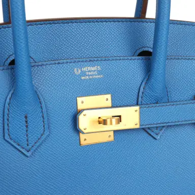 HERMÈS Pre-owned Hermes Special Order (HSS) Birkin Sellier 30 Bleu France Epsom Brushed Gold Hardware | Thumbnail 7 HERMÈS Pre-owned Hermes Special Order (HSS) Birkin Sellier 30 Bleu France Epsom Brushed Gold Hardware | Thumbnail 7