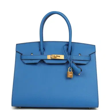 HERMÈS Pre-owned Hermes Special Order (HSS) Birkin Sellier 30 Bleu France Epsom Brushed Gold Hardware | Thumbnail 1 HERMÈS Pre-owned Hermes Special Order (HSS) Birkin Sellier 30 Bleu France Epsom Brushed Gold Hardware | Thumbnail 1