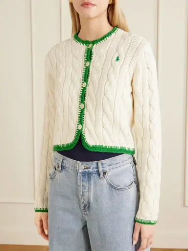 Polo Ralph Lauren Embroidered Cable-knit Cotton-blend Cardigan | Thumbnail 3