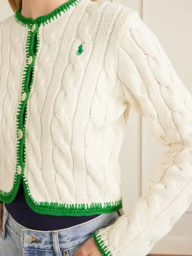Polo Ralph Lauren Embroidered Cable-knit Cotton-blend Cardigan | Thumbnail 5