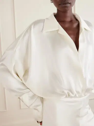 Norma Kamali Boyfriend Shirt Satin Bodysuit | Thumbnail 4 Norma Kamali Boyfriend Shirt Satin Bodysuit | Thumbnail 4