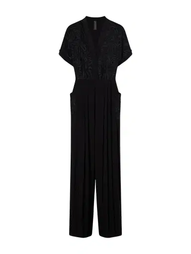 Norma Kamali Geralyn Embroidered Velvet Jumpsuit | Thumbnail 1 Norma Kamali Geralyn Embroidered Velvet Jumpsuit | Thumbnail 1