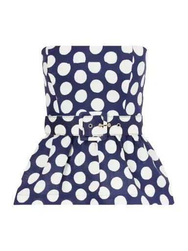 Cara Cara Tilda Strapless Belted Peplum Polka Dot Linen Top | Thumbnail 1 Cara Cara Tilda Strapless Belted Peplum Polka Dot Linen Top | Thumbnail 1
