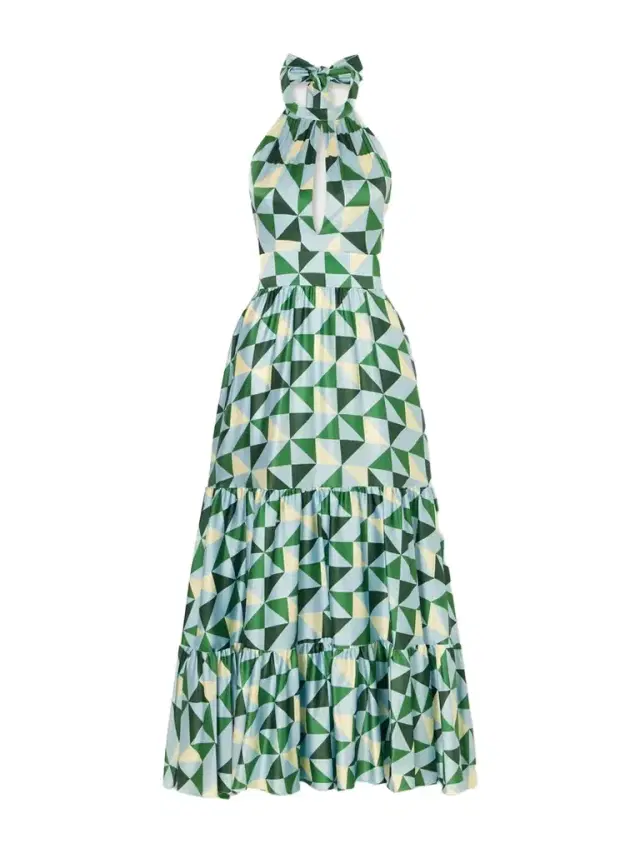 Cristiano Marcheli Anna Printed Silk-blend Satin Halterneck Maxi Dress
