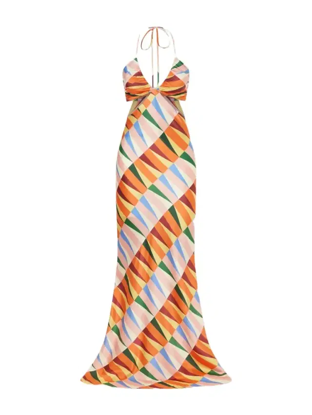 Cristiano Marcheli Caterina Printed Silk-blend Satin Halterneck Maxi Dress