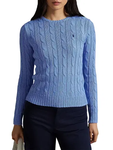 Polo Ralph Lauren Women's Julianna Cable-Knit Cotton Crewneck Sweater - Litchfield Blue | Thumbnail 3