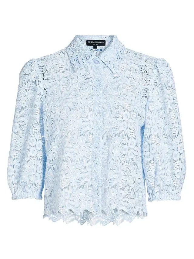 Generation Love Women's Tammy Floral Lace Shirt - Light Blue White