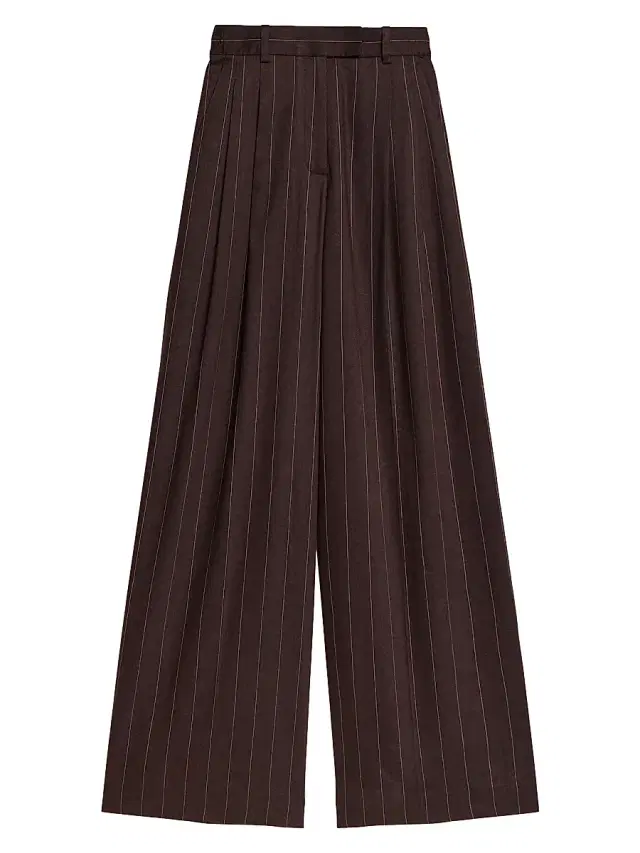 Helmut Lang Women's Pinstripe Linen-Blend Wide-Leg Pants - Brown Multi