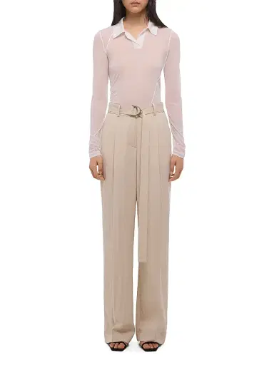 Helmut Lang Women's Twill Pleated Wide-Leg Belted Pants - Ivory - Size 12 | Thumbnail 2 Helmut Lang Women's Twill Pleated Wide-Leg Belted Pants - Ivory - Size 12 | Thumbnail 2