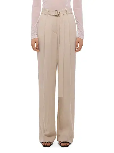 Helmut Lang Women's Twill Pleated Wide-Leg Belted Pants - Ivory - Size 12 | Thumbnail 3 Helmut Lang Women's Twill Pleated Wide-Leg Belted Pants - Ivory - Size 12 | Thumbnail 3