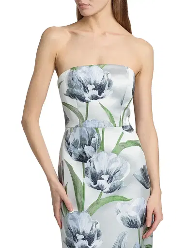 Milly Women's Orion Tulip Jacquard Strapless Gown - Blue - Size 12 | Thumbnail 6 Milly Women's Orion Tulip Jacquard Strapless Gown - Blue - Size 12 | Thumbnail 6