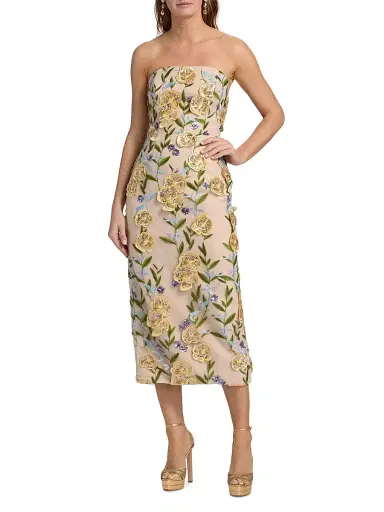 Milly Women's Kait Embroidered Sequined Strapless Midi-Dress | Thumbnail 3 Milly Women's Kait Embroidered Sequined Strapless Midi-Dress | Thumbnail 3